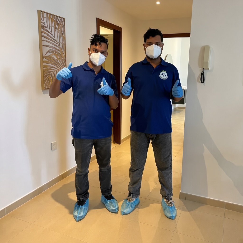 Dubai Clean Experts professional cleaning team wearing PPE, ready for a job in Dubai